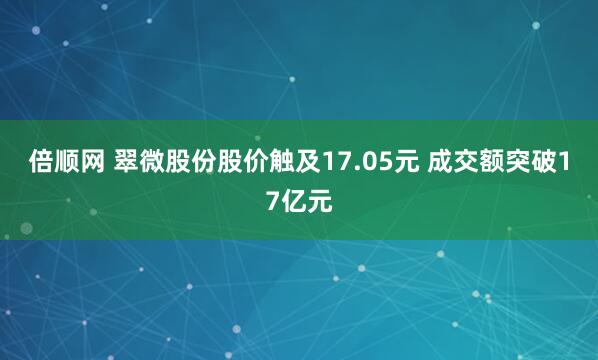 倍顺网 翠微股份股价触及17.05元 成交额突破17亿元